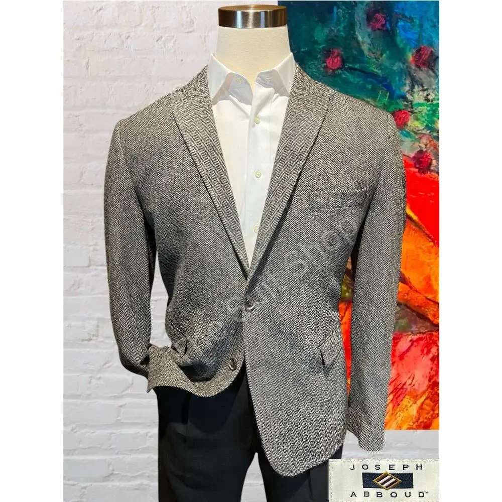 Joseph Abboud XL 44R Mens Gray Herringbone Flannel Blazer Sport Jacket - Picture 1 of 14